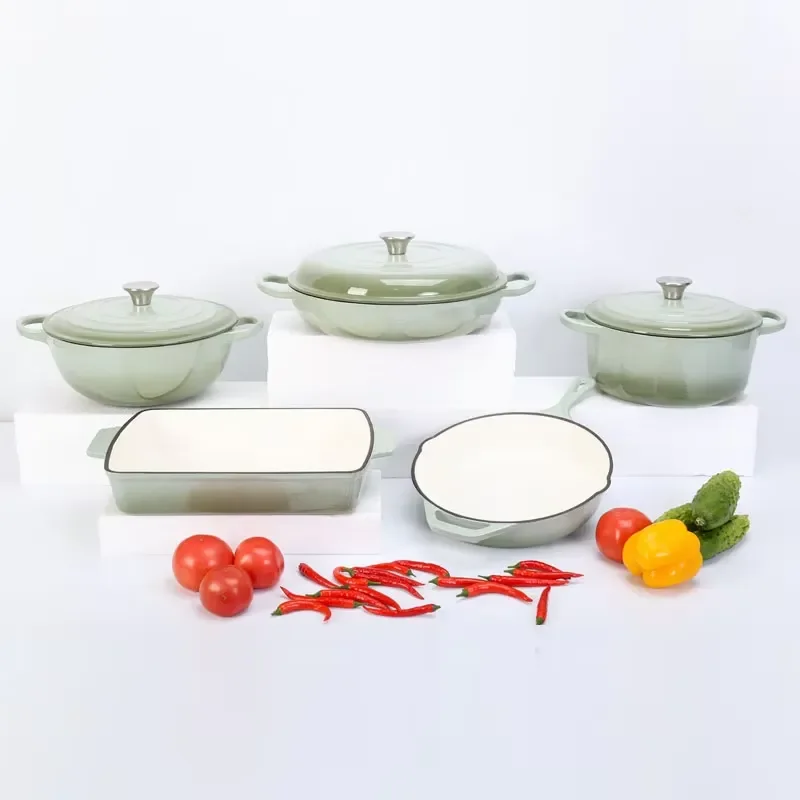 5 pcs metal cookware set wholesale enamel cast iron cookware casserole set kitchen utensils