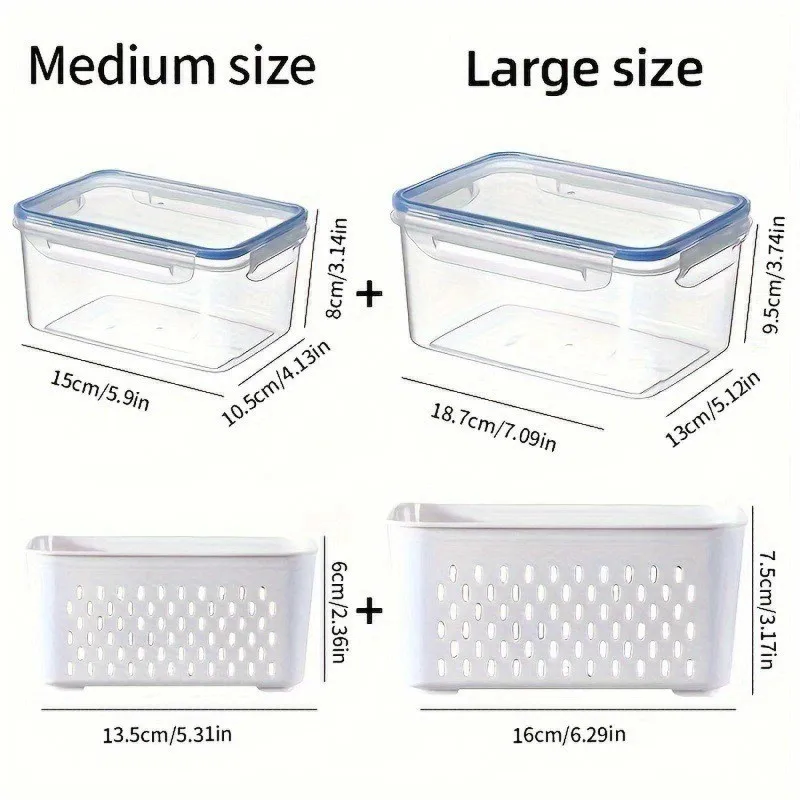 2pcs/set Plastic Bilayer Food Storage Boxes Refrigerator Fresh-keeping Vegetable Fruit Drainage Basket Kitchen Storage Container