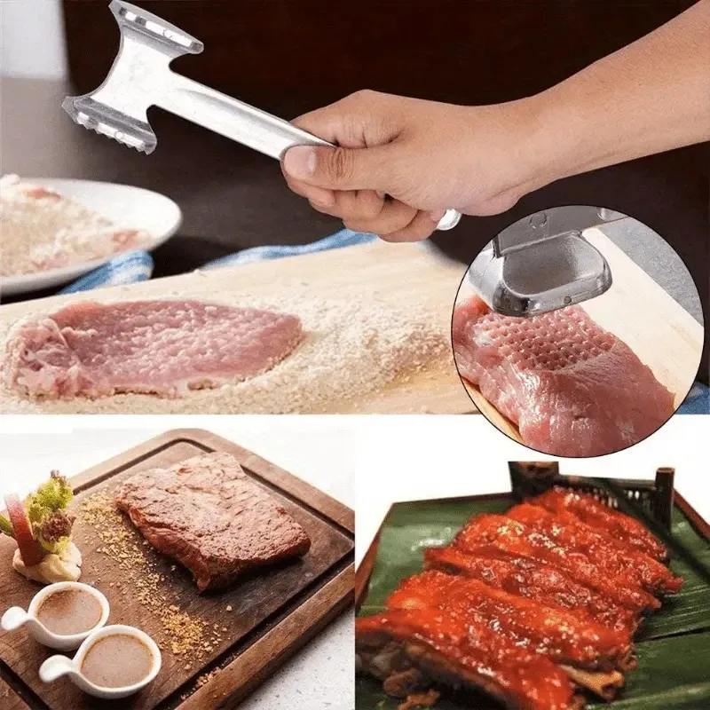 Duty Meat Mallet Stainless Steel Double-Sided Meat Tenderizer Tool for Steak Chicken Pork Fish and Veal Kitchen Cooking Hammer