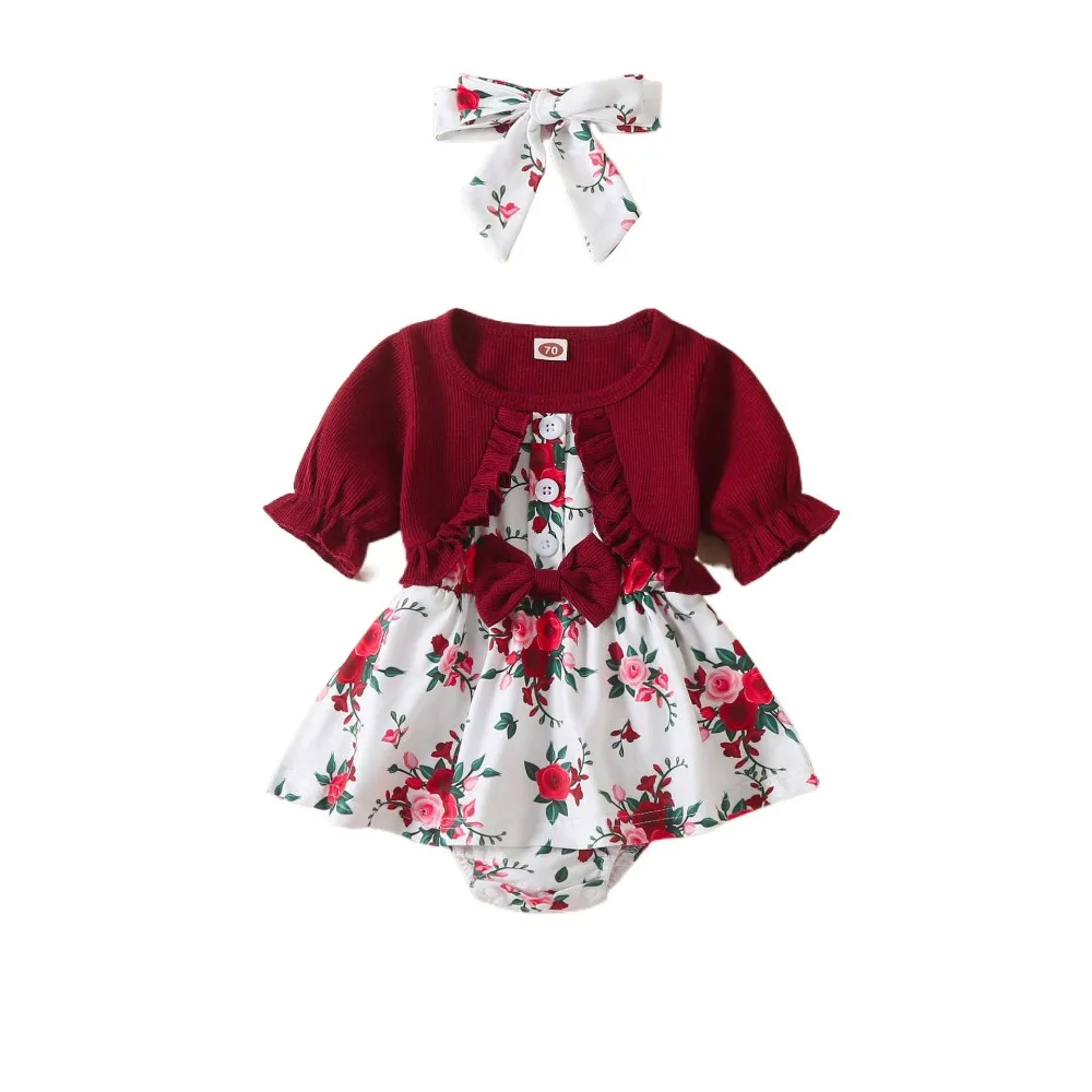 

Elegant Bowknot Toddle Princess Dress Flower Sweet Summer Baby Bodysuit Cotton Infant False 2Piece Jumpsuit Dress Summer