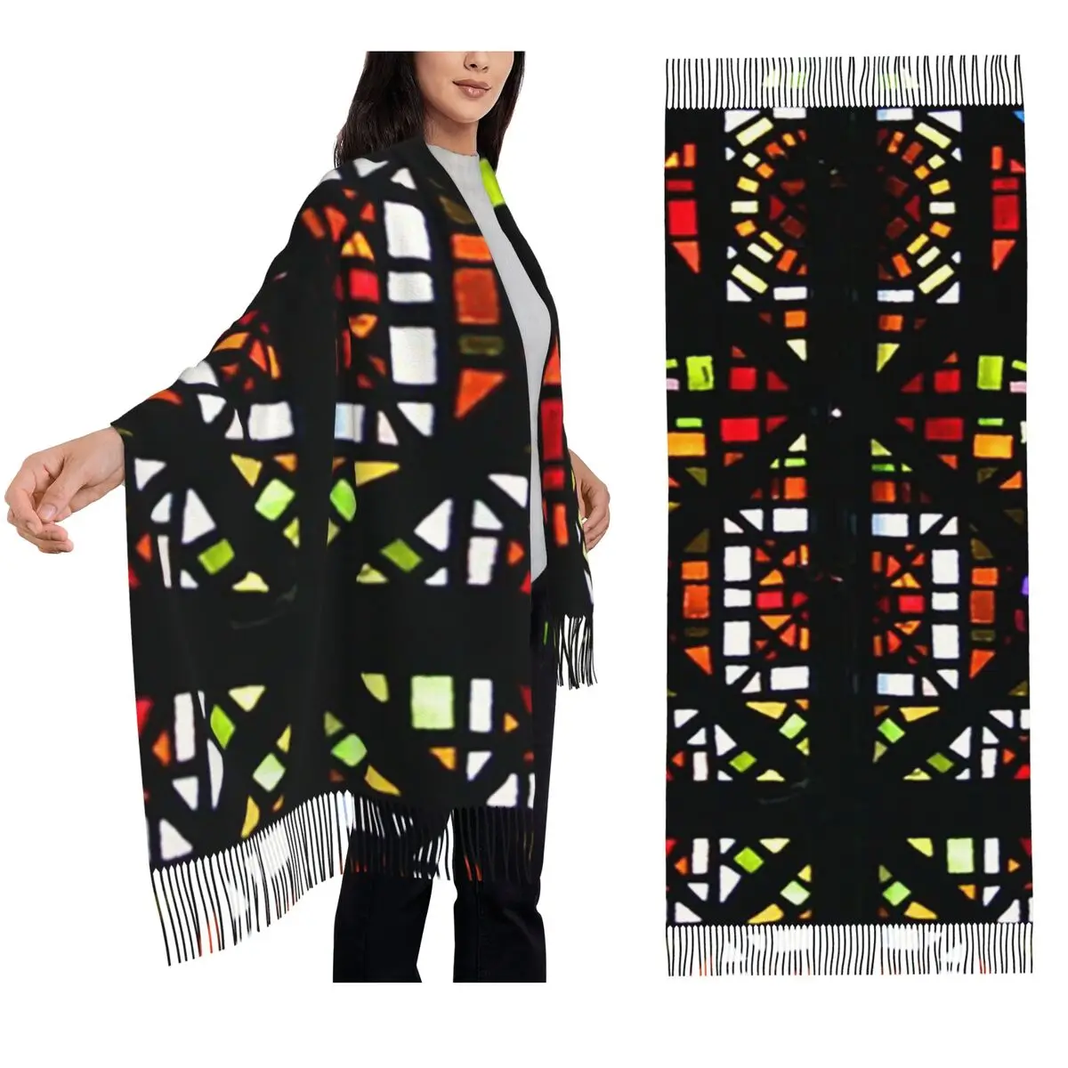 

NGV Melbourne - Stained Glass Ceiling Detail Scarf Tassel Scarves for Women Shawls and Wraps Long Fall Winter Shawl Wrap
