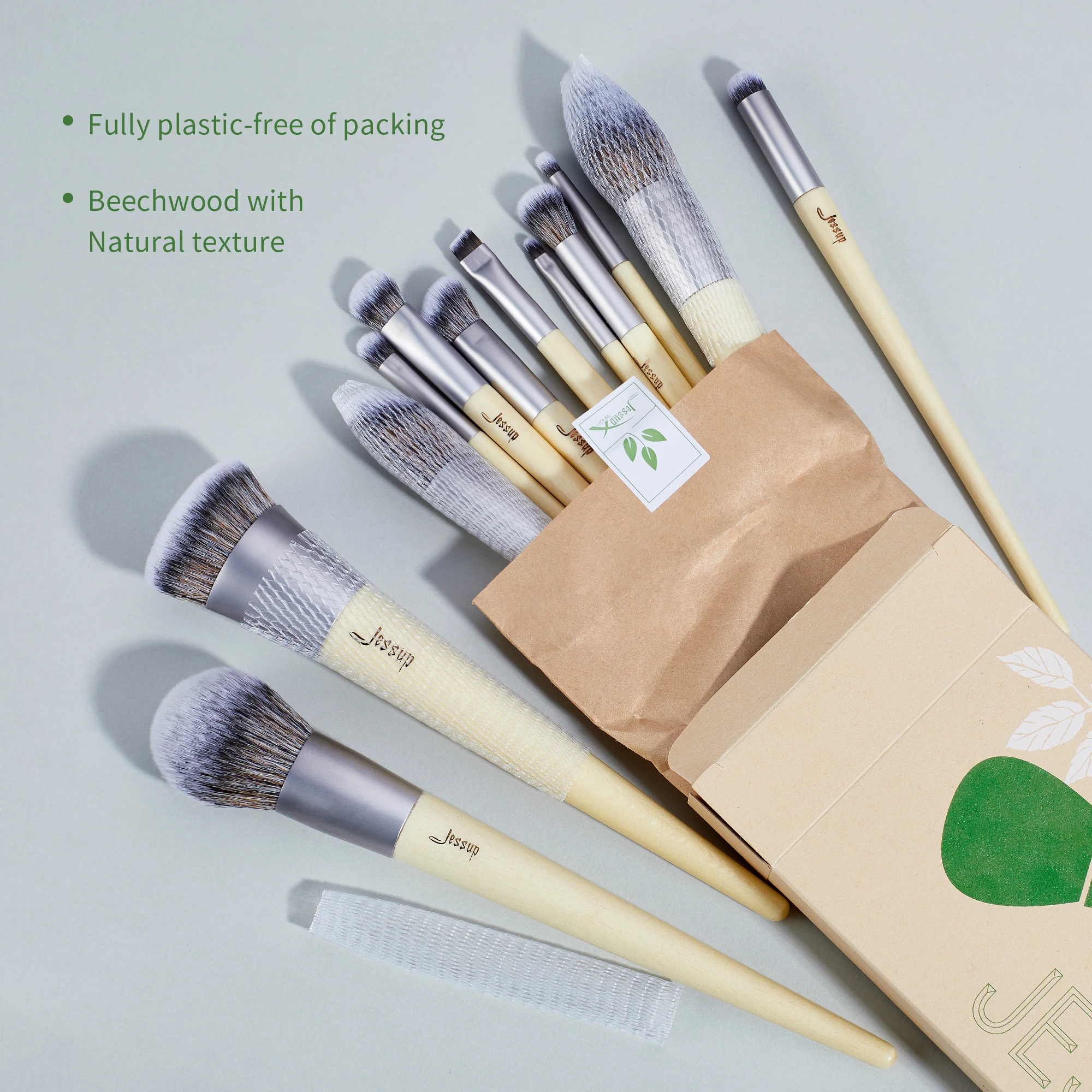 Jessup Makeup Brushes Set Eco-Friendly Premium Synthetic Foundation Powder Angled Concealer Blending Eyeshadow Duo Eyebrow T327