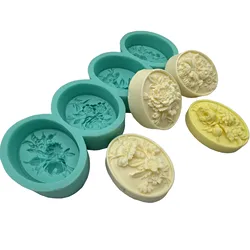 4 cavità ovale fiore 3D sapone stampo barra naturale stampi per sapone candela profumata cera stampo in silicone aroma gesso resina artigianato stampo