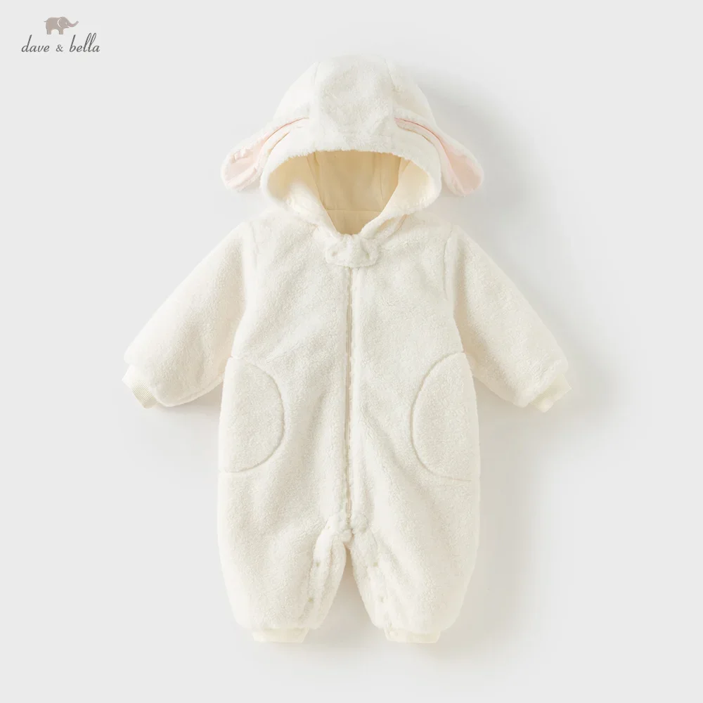 Dave Bella Baby Antibacterial Jumpsuit Newborn Creeper Winter Girl's Baby Hooded Romper Comfortable Sweet Cute Clothes DB4254107