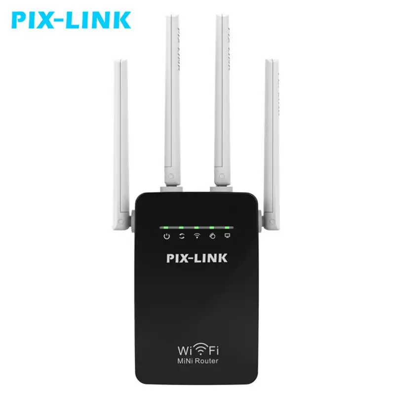 PIXLINK Wireless Router Wifi Repeater 300Mbps Wifi Long Range Extender Home Network WI-FI 802.11b/G/N 2 Ports 4 Antennas WR09