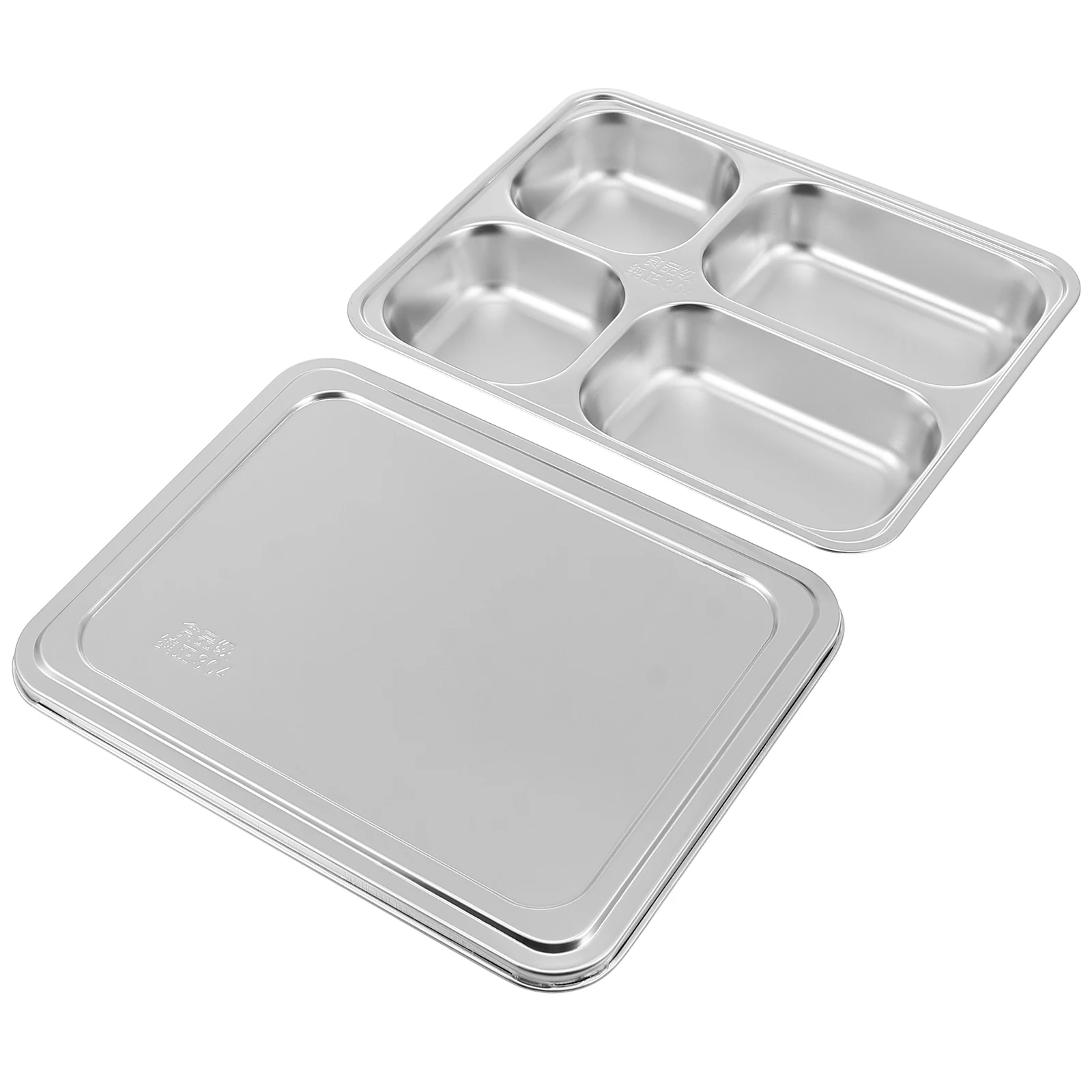 

1pc 304 Stainless Steel Food Plate 4 Compartment Rectangular Lunch Tray For Camping Hiking Picnic Stackable Bento Box Divider