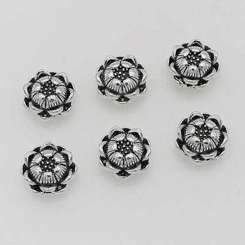 20pcs/Lot Antique Silver Color Stereo Lotus Spacer Beads 10mm Retro Handmade Prayer Loose Metal Beads DIY Jewelry Accessories