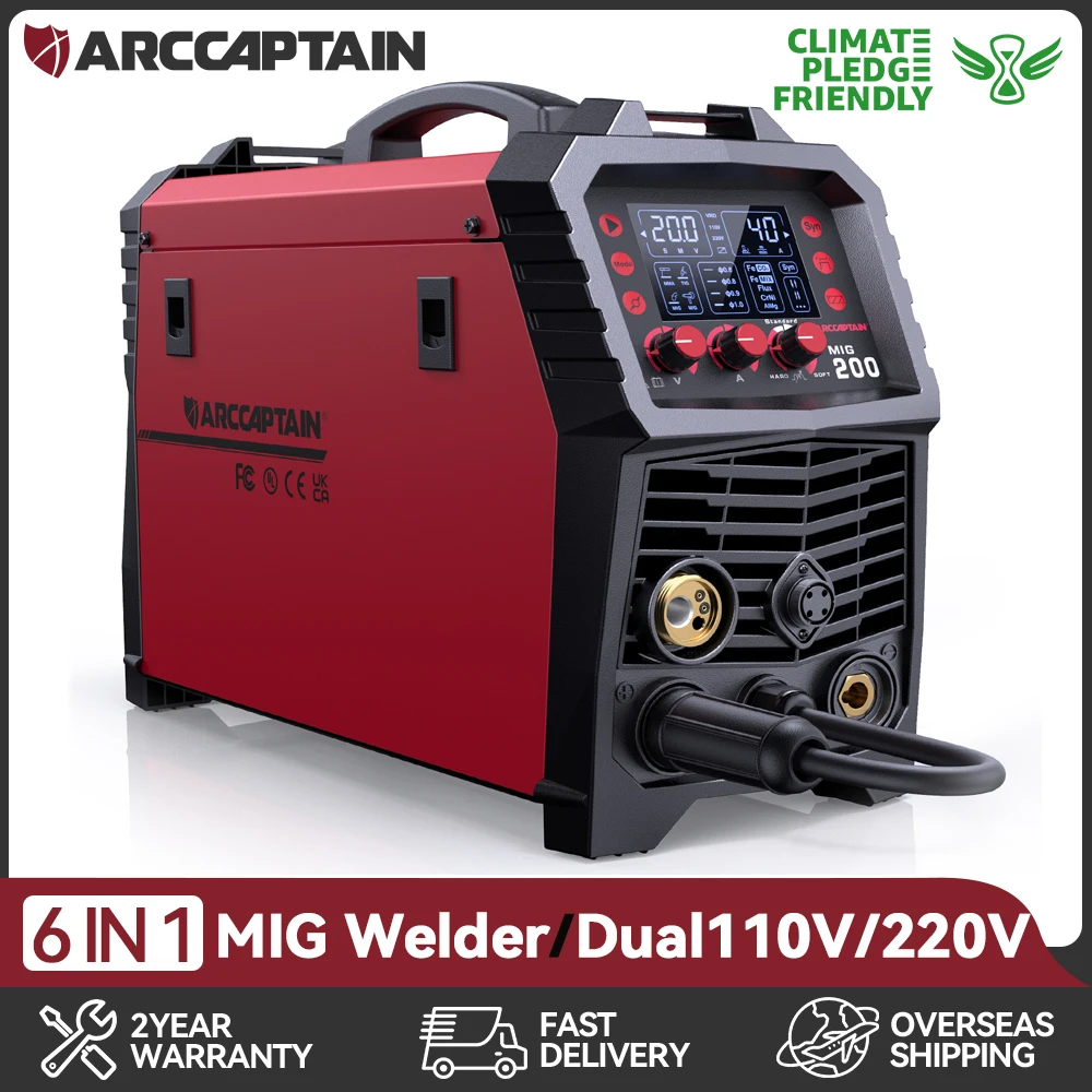 ARCCAPTAIN MIG Welding Welder 6 in 1 110V/220V Semi-Automatic Inverter MMA Lift TIG Gas Non-Gas MIG 2T4T For Home Weling Machine