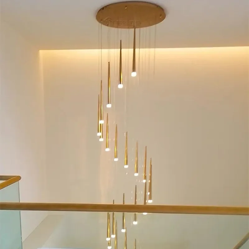 Modern Led Stair chandelier simple atmosphere duplex apartment building bedroom Nordic restaurant bar loft rotati Long droplight
