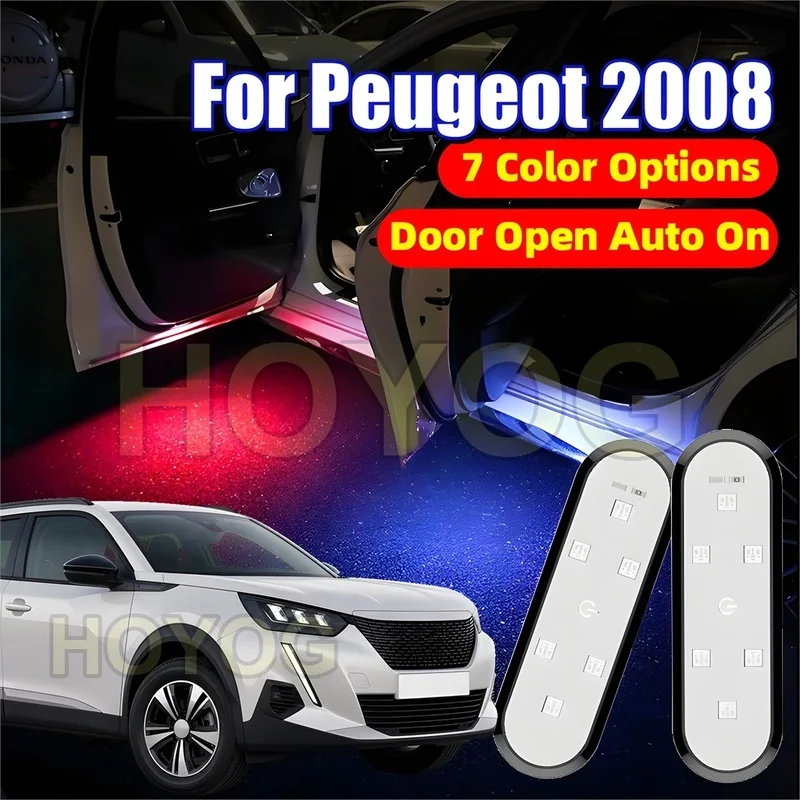 Fit for Peugeot 2008 2019-2026 USB Rechargeable LED Car Door Welcome Lamp featuring Automatic On/Off for Ground Lighting