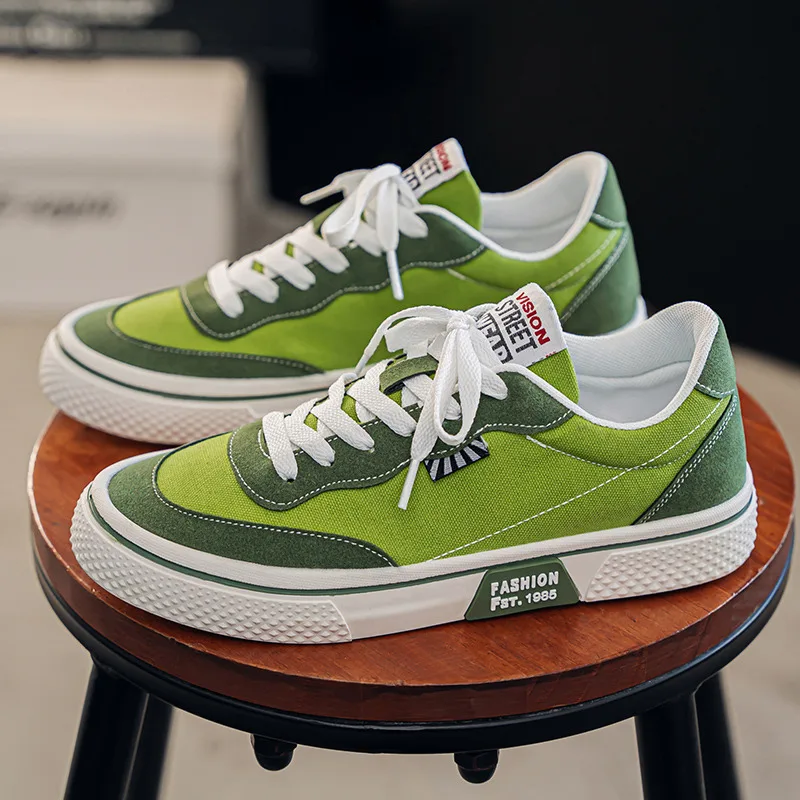 

2025 Green Men’s Canvas Shoes Large Size 46 Platform Skateboard Shoes Men Low Cut Lace-Up Man Skate Sneakers zapatillas de skate