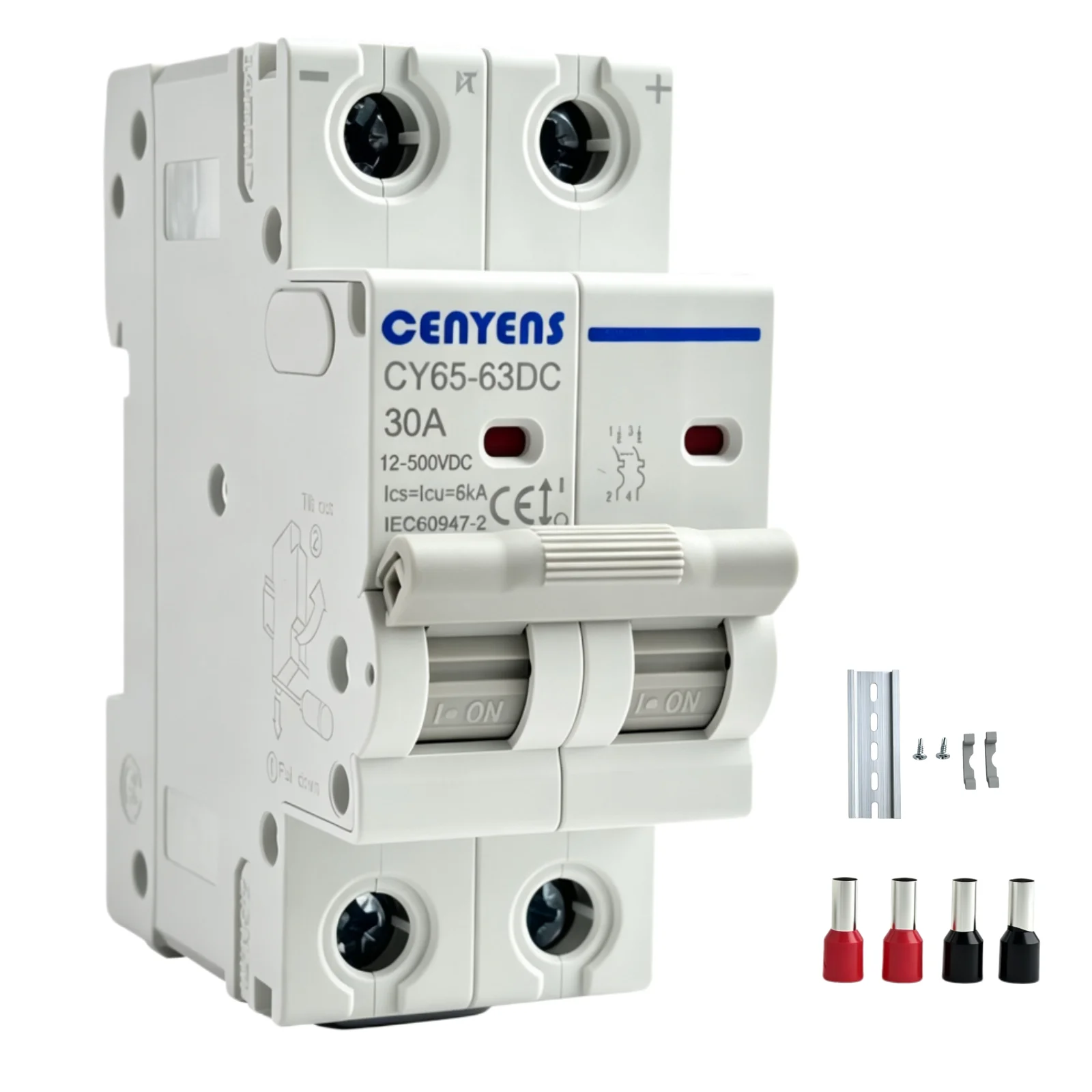 AC/DC MINI Circuit Breaker 2 Pole DIN Rail Mount Circuit Breaker, Thermal Magnetic Trip,Solar AC/DC Disconnect Switch MCB