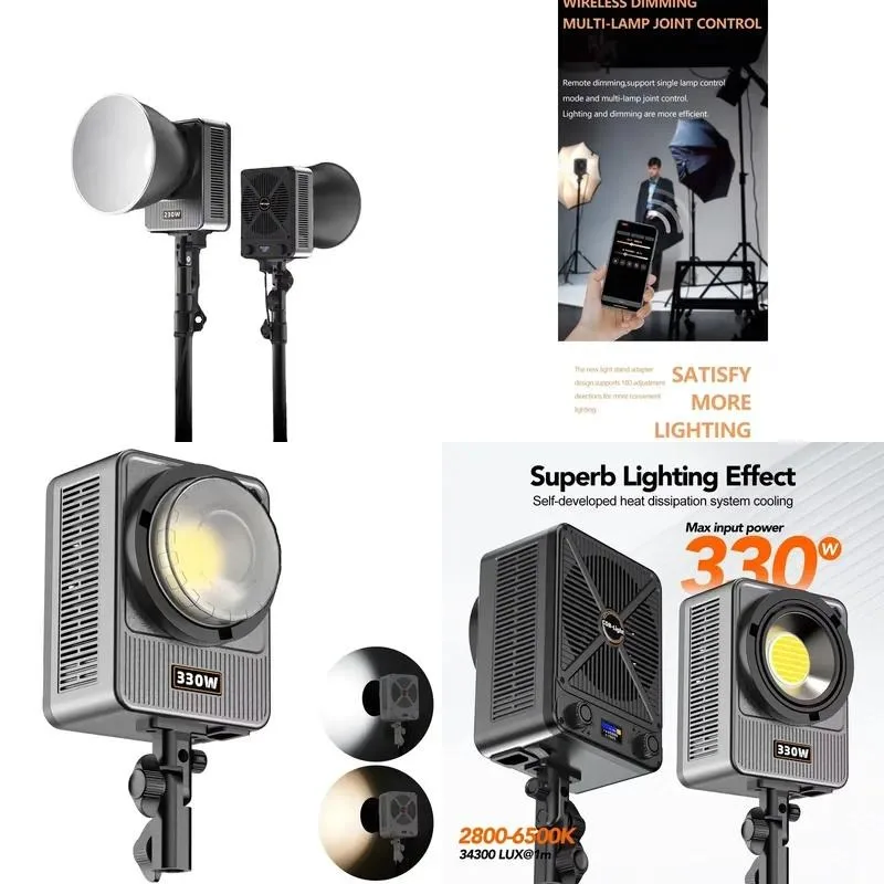 Portable 330W Handheld Studio Photography Filling Light 2700-6500K Dual Color Temperature for Mobile Phone Live Broadcast