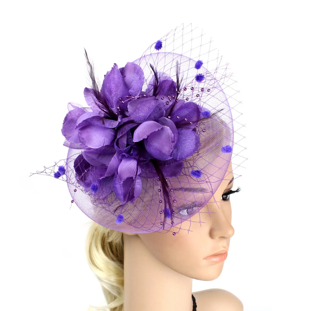 Elegante copricapo di fiori alla moda Versatile piuma da donna Decorazione da ballo Affascinante cappello da tè per le donne