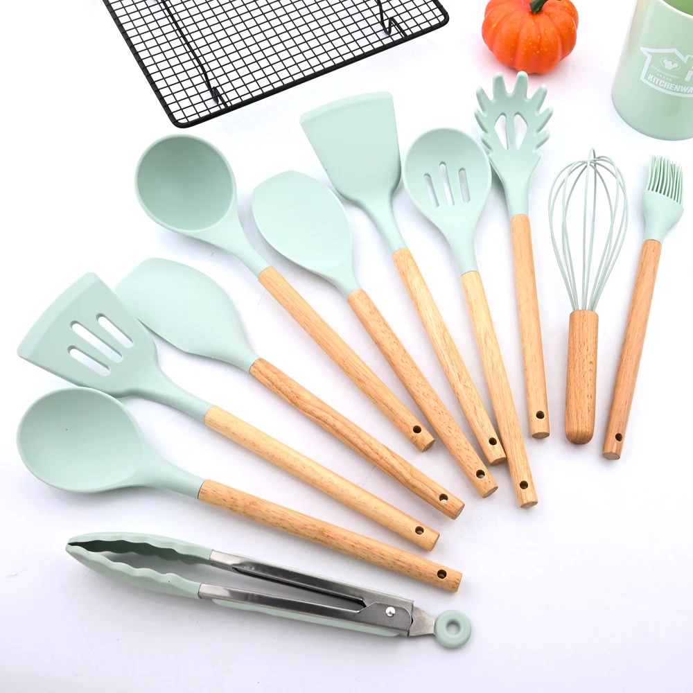 JANKNG 12Pcs Silicone Cooking Utensils Sets Kitchen Non-Stick Cooking Kitchenware Utensils Baking Tools With Storage Box