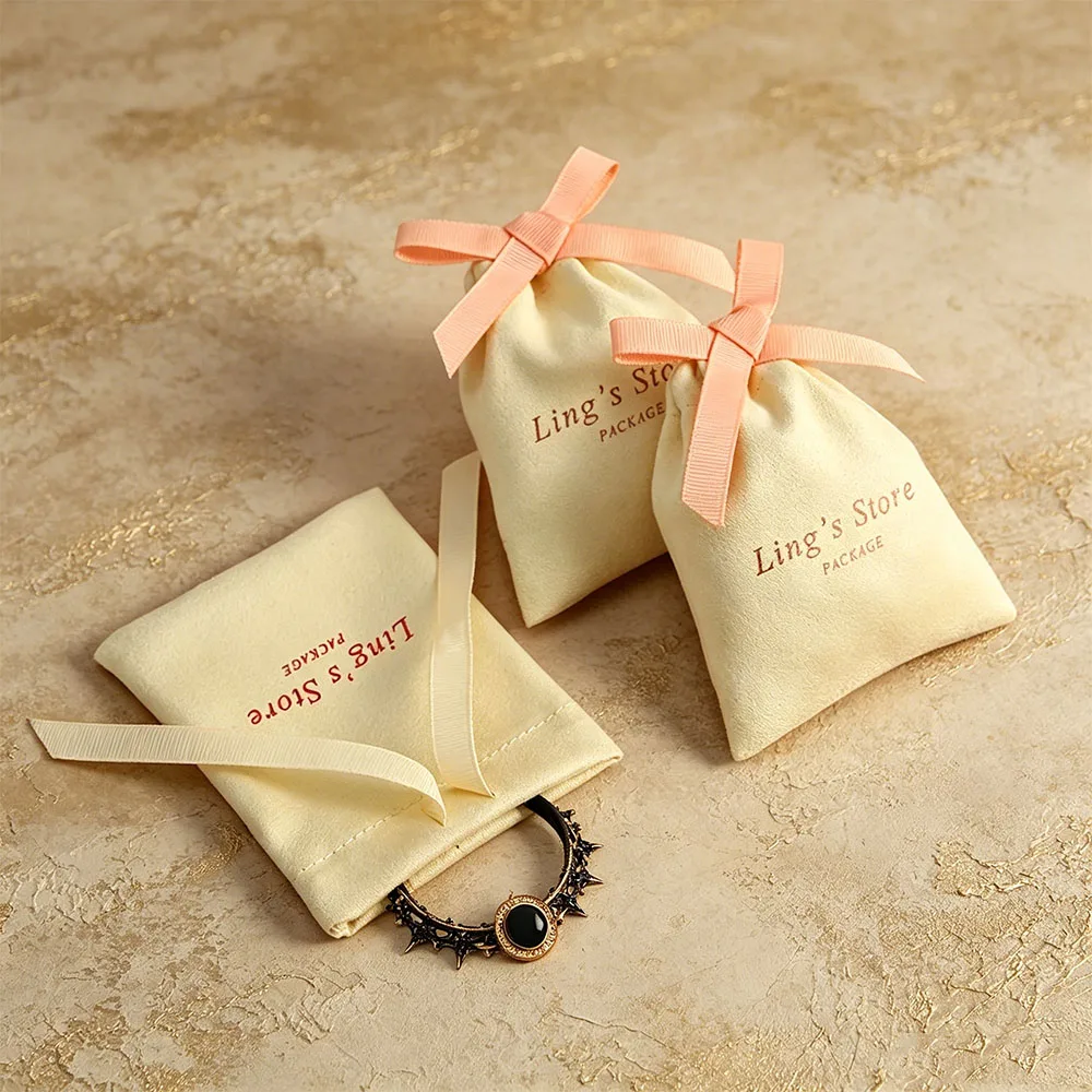 

50Pcs Lovely Yellow Jewelry Flannel Ribbon Drawstring Pouch Personalized Logo Name Wedding Gift Organizer Candy Cosmetic Oil Bag