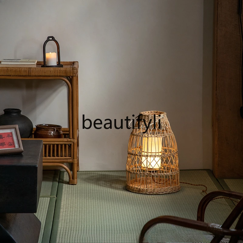 | Night mooring floor-to-ceiling wind lamp\ Plant natural rattan hand-woven outdoor decorative lamp