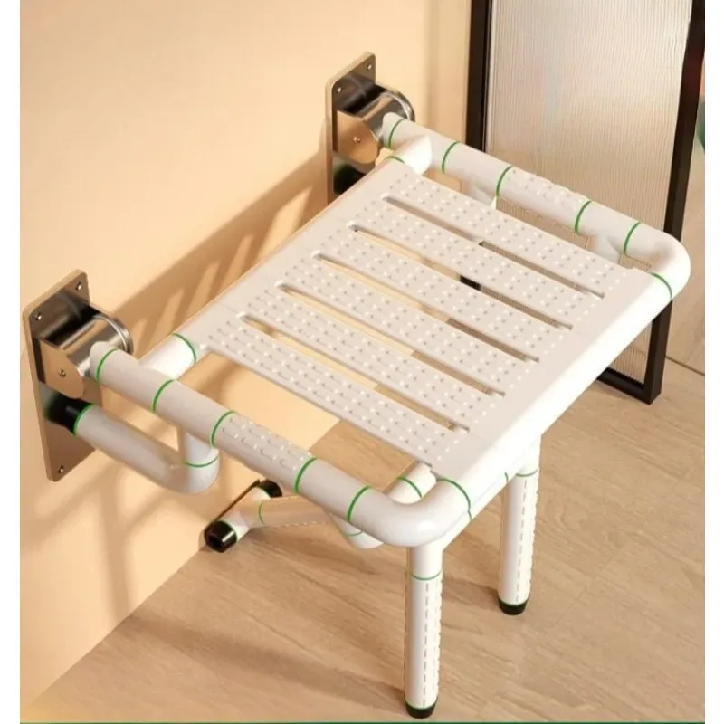 Bathroom Wall-Mounted Folding Stool Anti-Slip Shower Chair for Elderly Stainless Steel Foldable Seat for Safe Accessibility&Care