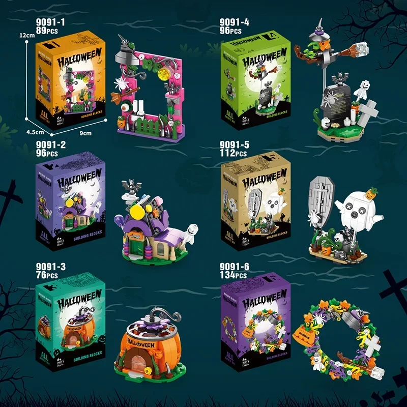 

Creative Halloween Pumpkin House Witch Candy House Desktop Atmosphere Small Decoration Building Blocks Bricks Toys Gifts