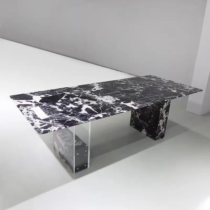 

Living room household marble rectangular dining table large board dining table acrylic suspended marble dining table