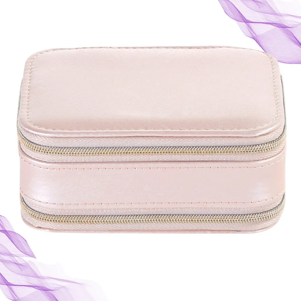 

PU Jewelry Box Red Portable Zippered Organizer for Rings Earrings Necklaces Travel Storage Jewelry Box