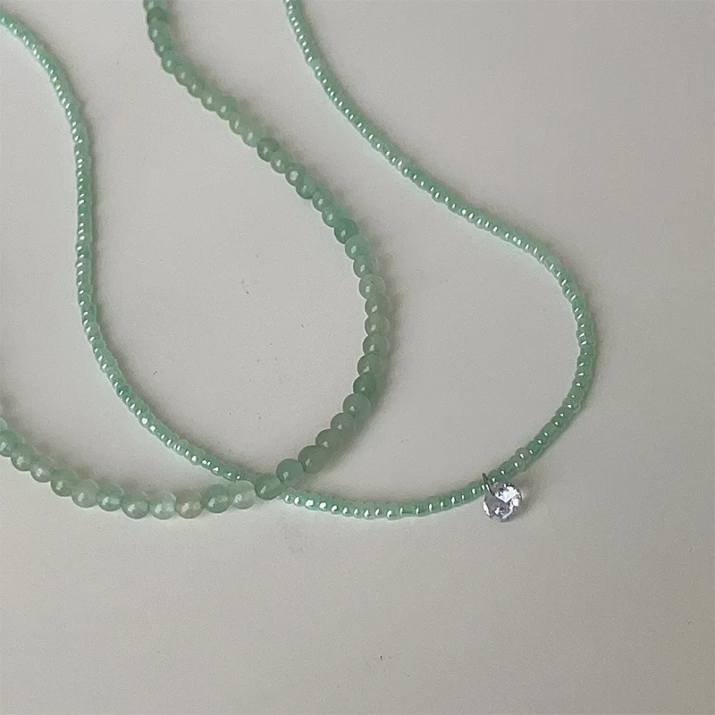 Minar 2026 Summer Shiny CZ Zircon New Green Color Natural Stone Beaded Pendant Necklace for Women Wholesale Strand Chain Chokers