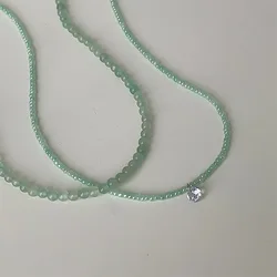 Minar 2026 Summer Shiny CZ Zircon New Green Color Natural Stone Beaded Pendant Necklace for Women Wholesale Strand Chain Chokers
