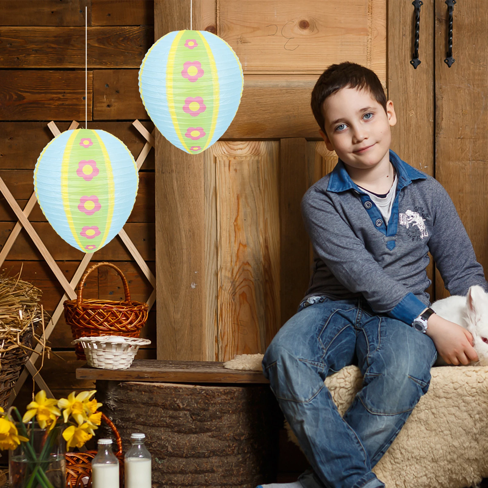 

Easter Egg Lanterns Durable Safe Decorative Hanging Festival Props Paper Scene Lighting Desktop Decor Indoor Lights