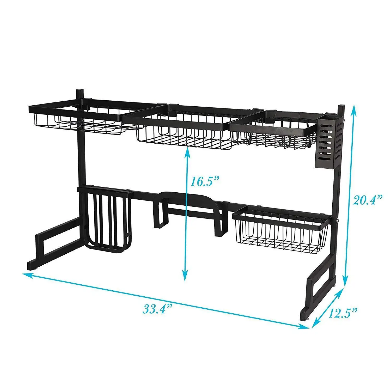 

35" x 12.2" x 20.4" Drainer Organizer Black Dish Drying Rack Storage Shelf Kitchen Supplies Over The Sink Stainless Steel