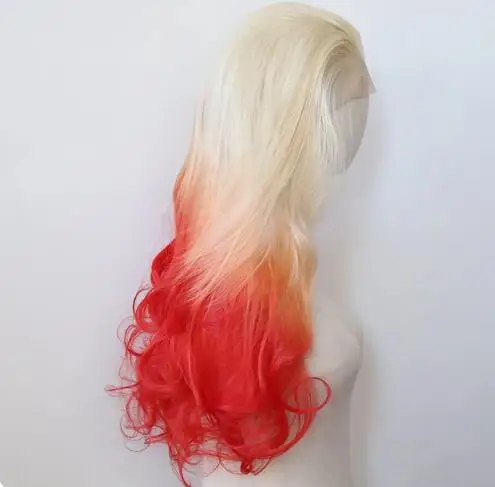 Blonde Ombre Red Synthetic Lace Front Wig Long Wavy Lace Front Synthetic Wig Pre Plucked Heat Resistant Fiber Hair