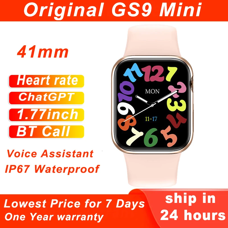 ChatGPT GS9 Mini Smart Watch Women 1.77 inch 41MM Small Bluetooth Call Voice Assistant IP67 Waterproof Sport Smartwatch Lady