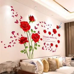 DIY Self-Adhesive Red Rose Wall Stickers For Living Rooms Bedroom Background Wall Decoration Creative Sticker Mural Home Decor