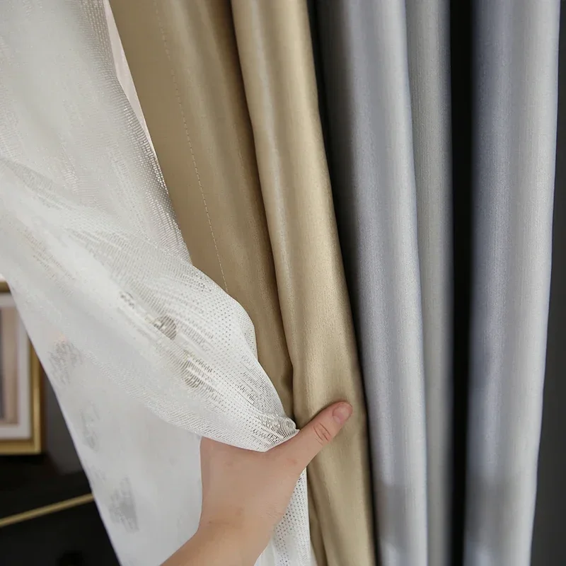 

Luxury Curtains for Living Room Bedroom High-end Imitation Cotton Windows Backdrop Curtain Modern Tulle Simple Gold Gray