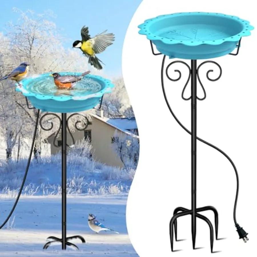 

Heated Bird Bath for Outside Winter, Powerful 100W Thermostat Control Heated Bird Baths for Outdoors with 5-Prong Metal Stake,