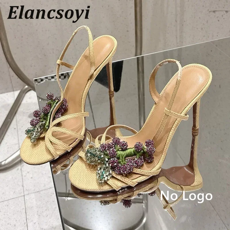 Thin High Heels Sandals Women's Shiny Rhinestone Flower Open Toe Back Strap Sandalias Summer Sexy Party Banquet Shoes 2026
