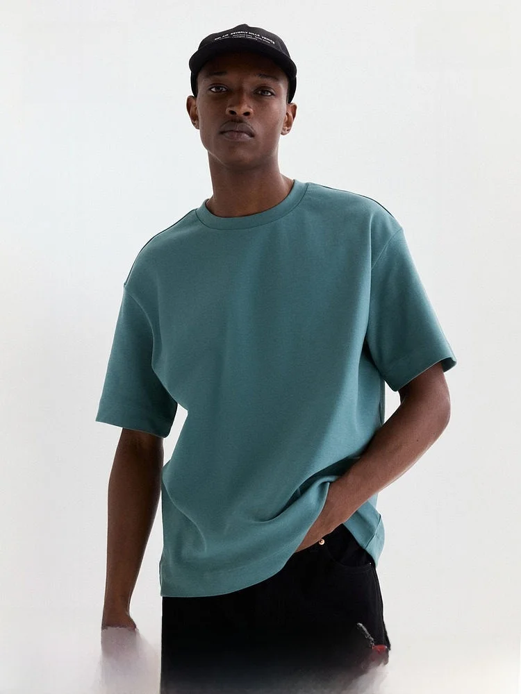 

Футболка H&M мужская весенняя, свободного кроя, из двойного хлопка, 100% хлопок, повседневная, базовая, однотонная, с дизайном в стиле Blo