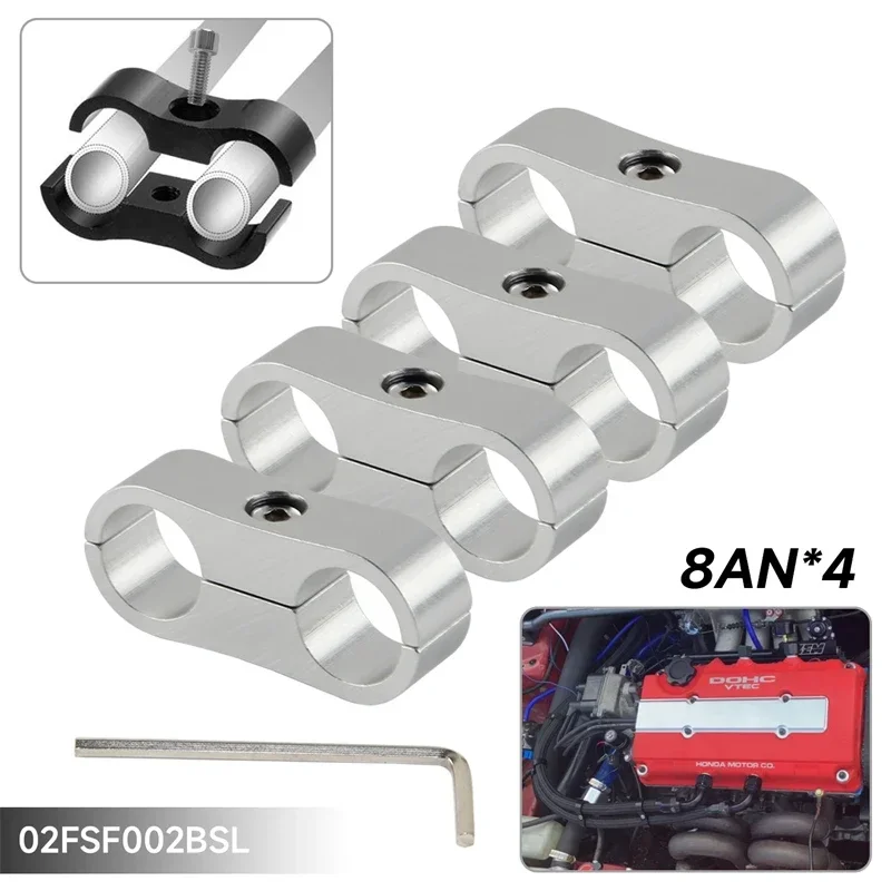 8AN 4PCS 16MM 0.63'' Braided Hose Separator Clamp AN8 Fuel Line Fitting Adapter Bracket Aluminum Black/Blue/Red/Silver