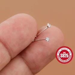Aide 925 Sterling Silver Four-Claw Zircon Gold Plated Ball Piercing Bar Stub Earring Women Minimalist Daily Jewelry Party Gift