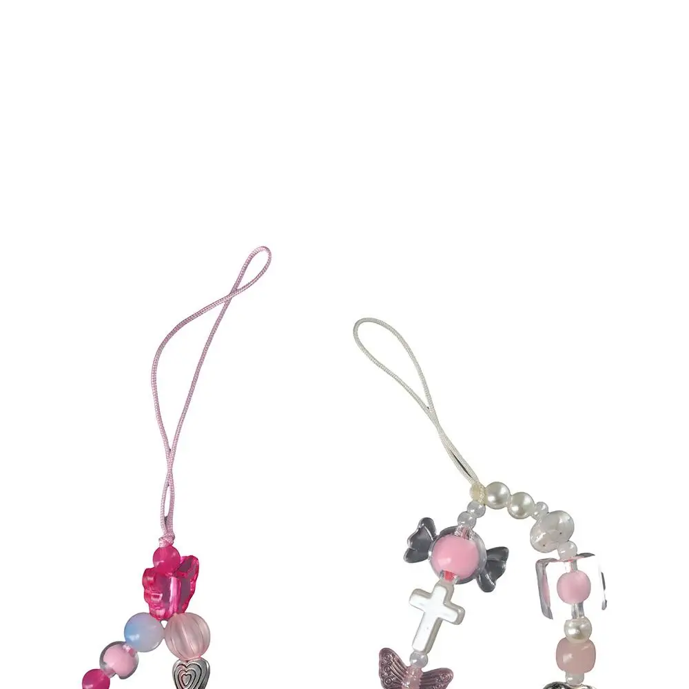 

Sweet Cool Y2k Phone Lanyard Pink Pearl Buttfly Style Cellphone Strap Bear Heart Star Cool Girl Phone Chain Camera