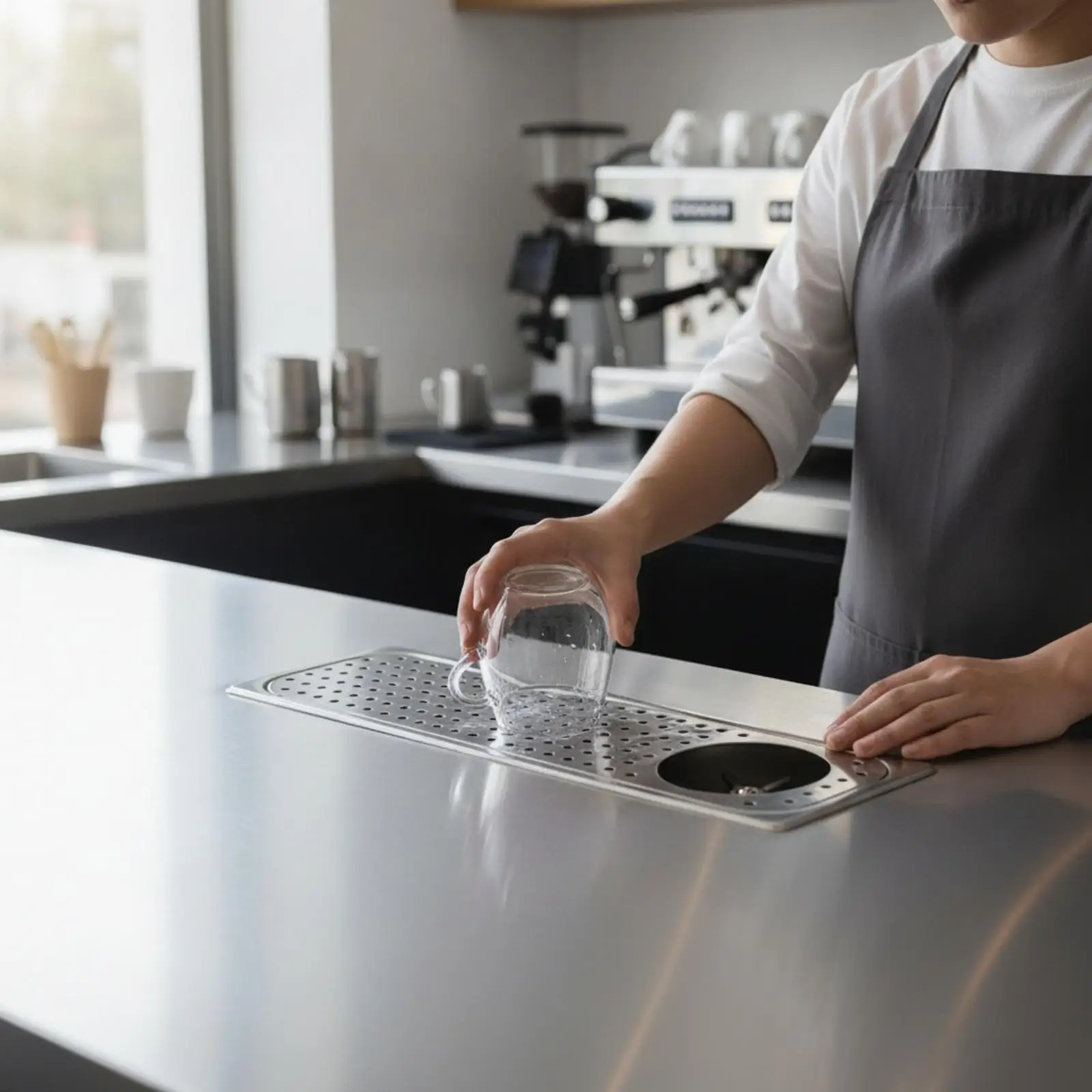 Embedded Bar Counter Cup Washer Perforated Top Recessed Drain Tray Cup Washer