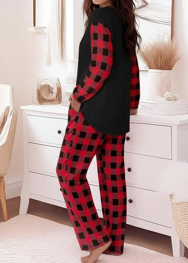 

Комплект из двух предметов: Рождественская шляпа Санта-Клауса со стразами и бокалом для вина, топ с длинными рукавами и брюки с клетчатым принтом, повседневный пижамный комплект