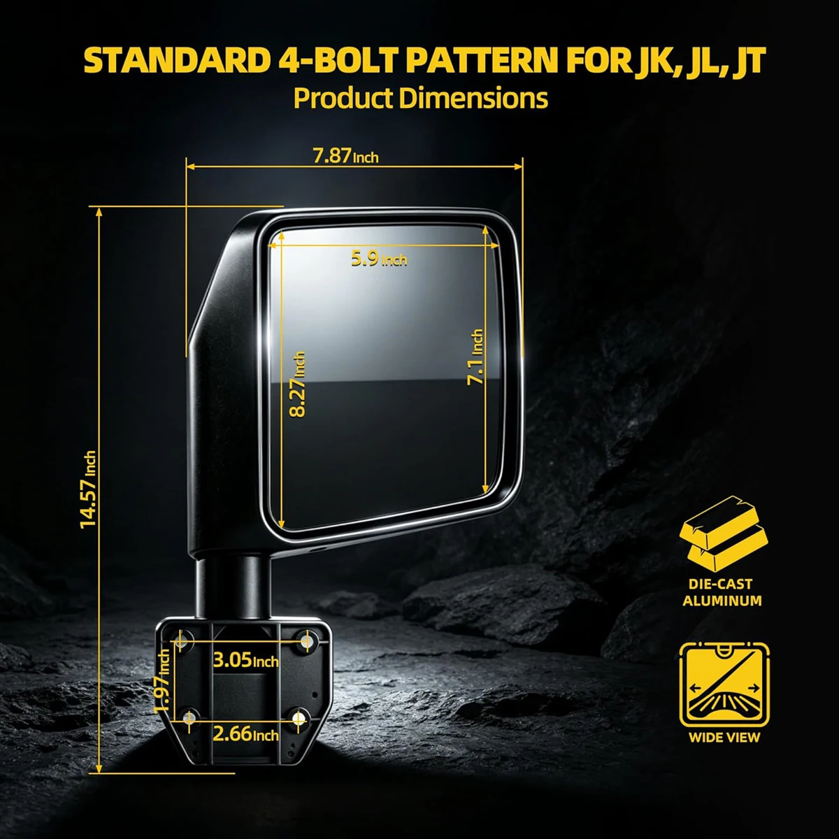 Doors Off Side Mirrors Doorless Adventure Wide-Angle Rearview Mirror Compatible with Jeep Wrangler CJ YJ TJ JK JL & Gladiator JT