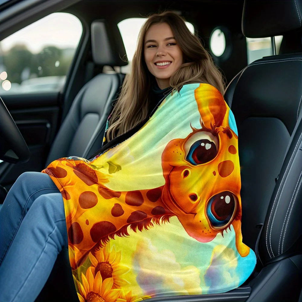Cute cartoon giraffe sunflower field kids blanket soft plush blanket animal print blanket for children nursery bedding baby gift