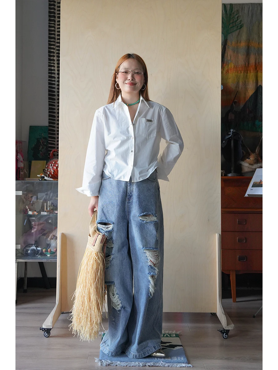 

High Quality Fishbone Short Shirt Women's Casual Style Cotton Shirt Breathable Comfortable Full Shape Vintage Outerwear