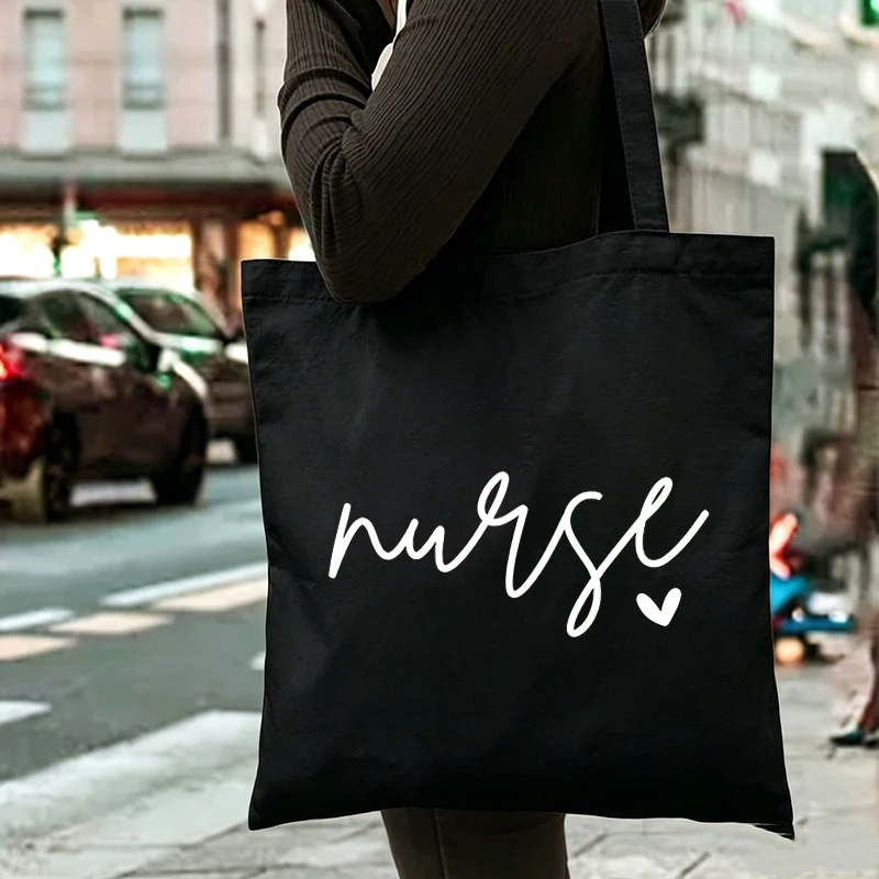 Battery Life of A Nurse Print Women Men Canvas Shoulder Bag Vintage Stethoscope Shopping Bag Fashion Nurse Fun Gift Handbag