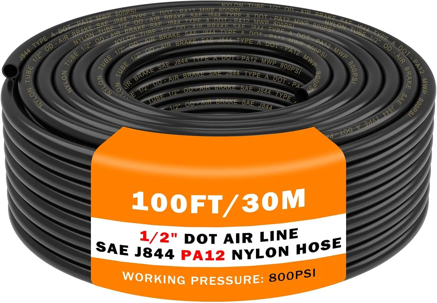 

Пневматическая трубка 100 футов 1/2 дюйма, нейлоновый воздушный шланг DOT PA12, 30,5 метра для промышленного использования