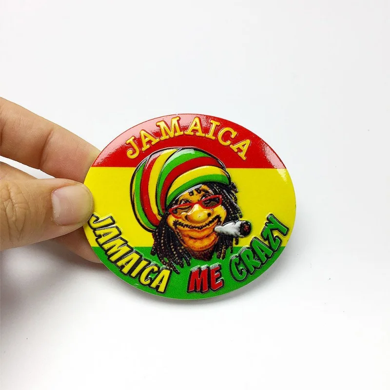 Jamaica Reggae Style (Dreadlocks Cartoon + National Flag Colors) 3D Resin Fridge Magnet Souvenir Home Decor