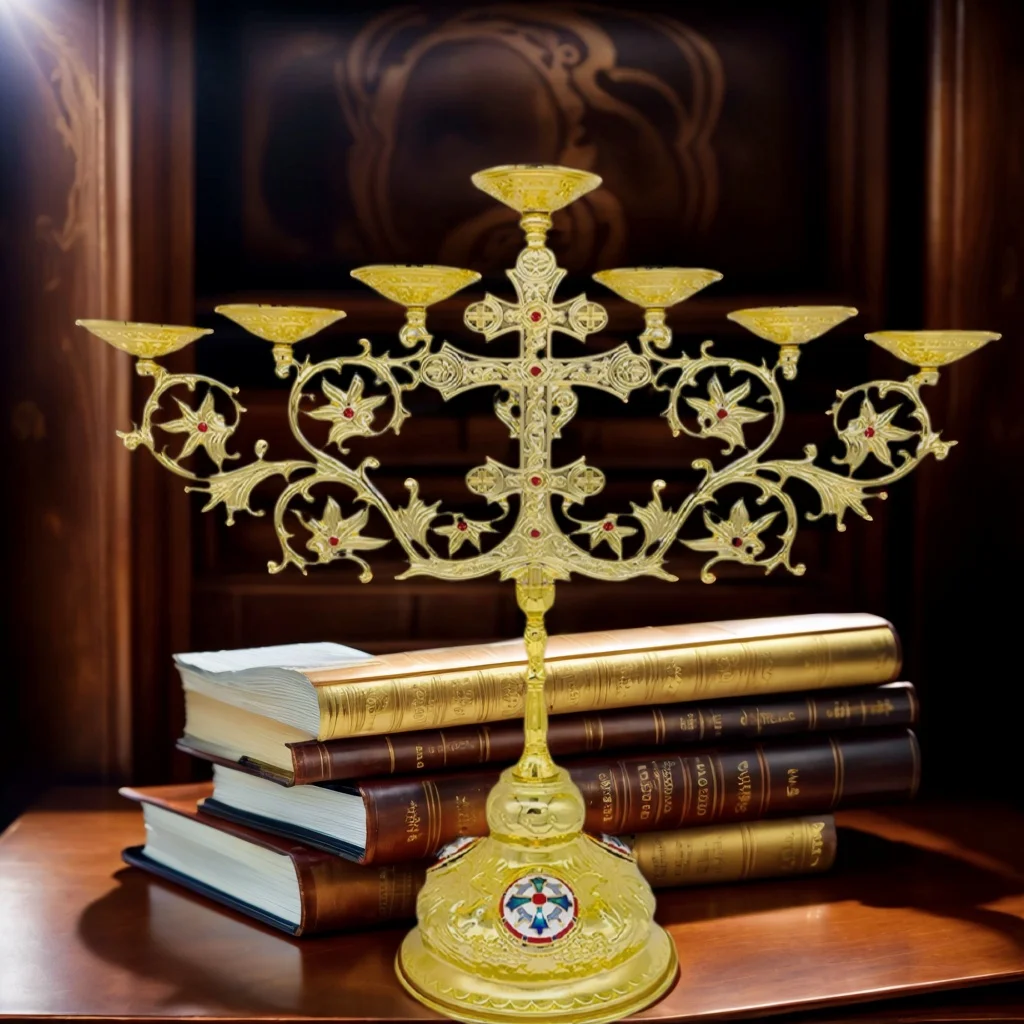 Orthodox 7-Candle Zinc Alloy Candelabra, 12 Inch Tall 7 Arms Candle Holder Stick for Taper, Candles Gold Vintage Design