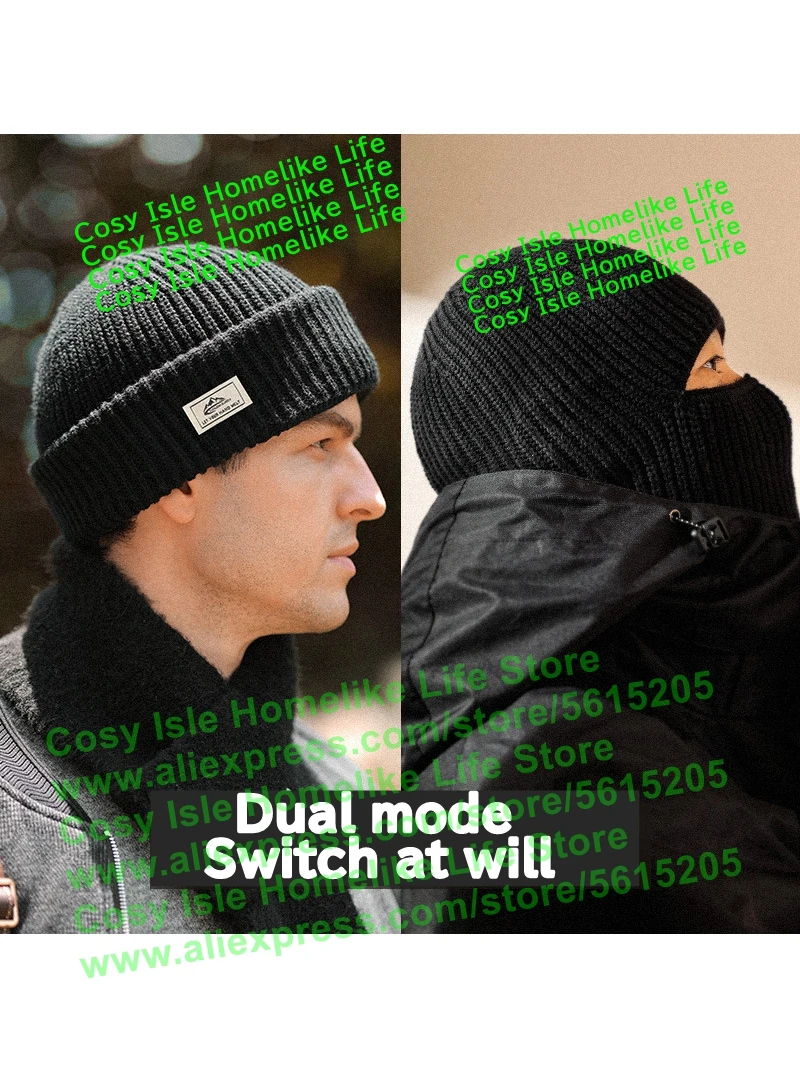 

Balaclava Hat Santa Knitted Cap Winter Men Adult Warm Pullover Cap 2 In 1 Face Mask Bonnet Xmas Black Core Yarn Coldproof Hats