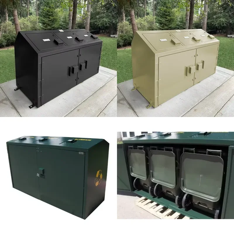 High Definition Three Door 45 Gallon Outdoor Trash Can Galvanized Steel Stainless Steel Large Waterproof Eco